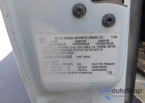 2000 Chevrolet Silverado 1500 Lt из США, поврежденный, VIN 2GCEK19T8Y1210350